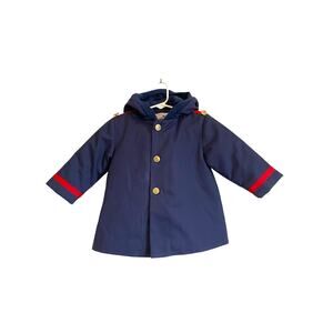 VTG Winning Moves Winter Coat Blue Insulated Buttons Hood 18m Nautical Sailor